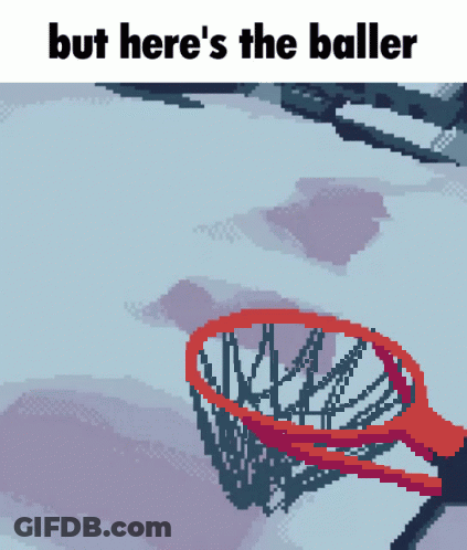 A Basketball Hoop With The Words But Here 'S The Baller Above It GIF