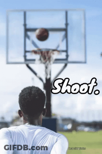 A Basketball Is Going Through A Hoop And The Word Shoot Is On The Bottom Right GIF
