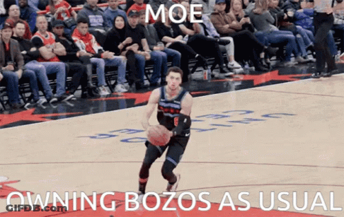 A Basketball Player Dribbles The Ball On A Court With A Caption That Says Moe GIF