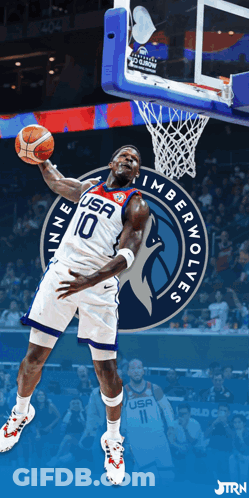 A Basketball Player For The Minnesota Timberwolves Jumps For The Ball GIF