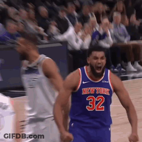 A Basketball Player For The New York Knicks Celebrates GIF