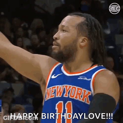 A Basketball Player For The New York Knicks Is Giving A Happy Birthday Love GIF