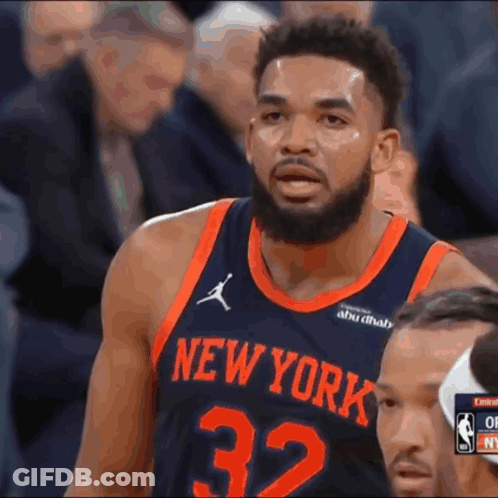 A Basketball Player For The New York Knicks Looks At The Camera GIF