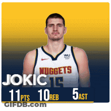 A Basketball Player For The Nuggets Has 11 Points And 10 Rebounds GIF