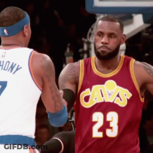 A Basketball Player In A Cavs Jersey Is Shaking Hands With Anthony Hony . GIF