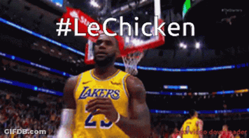 A Basketball Player In A Lakers Jersey Stands In Front Of A Net GIF