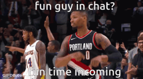 A Basketball Player In A Portland Jersey Dancing In Front Of A Crowd GIF