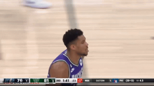 A Basketball Player In A Purple Jersey With The Number 4 On It GIF