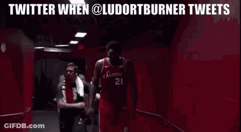 A Basketball Player In A Red Jersey Says Twitter When @Ludortburner Tweets . GIF