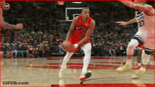 A Basketball Player In A Red Jersey With The Number 4 On It GIF