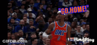 A Basketball Player In An Oklahoma City Thunder Jersey Stands In Front Of A Crowd GIF
