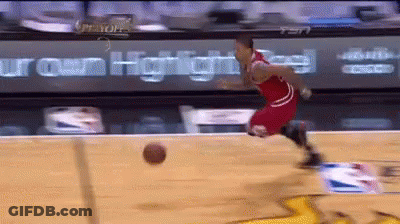 A Basketball Player Is Dribbling A Ball On A Court With A Sign That Says Iron Heights In The Background GIF