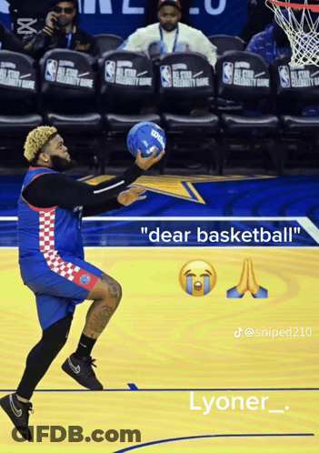 A Basketball Player Is Holding A Basketball In His Hands And Says " Dear Basketball " GIF