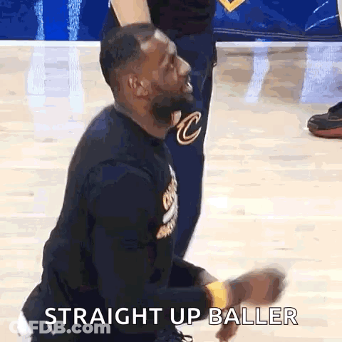 A Basketball Player Is Kneeling On The Court And Saying Straight Up Baller GIF