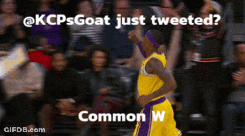 A Basketball Player Is Running In Front Of A Crowd With The Caption " @Kcpsgoat Just Tweeted " GIF