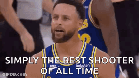 A Basketball Player Is Standing In Front Of A Crowd And Says `` Simply The Best Shooter Of All Time '' . GIF