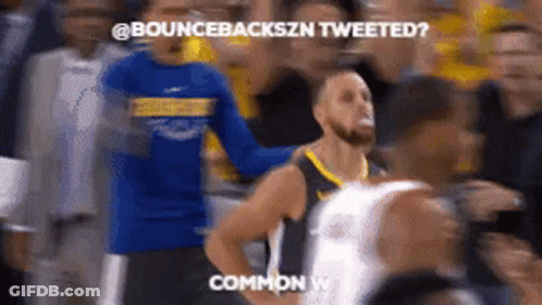 A Basketball Player Is Standing In Front Of A Crowd With The Words " Bouncebackszn Tweeted " Written Above Him GIF