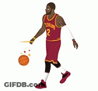 A Basketball Player Is Walking With A Basketball In His Hand And A Stick In His Hand . GIF