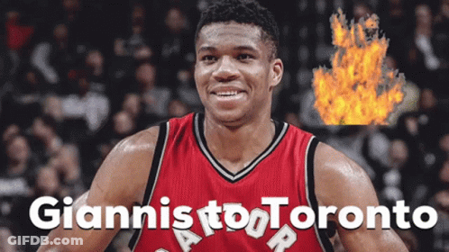 A Basketball Player Is Wearing A Red Jersey With The Name Giannis On It GIF