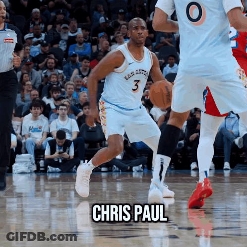 A Basketball Player Named Chris Paul Dribbles The Ball On The Court GIF