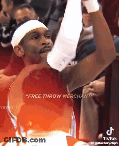 A Basketball Player Says " Free Throw Merchant " While Holding Up His Arm GIF