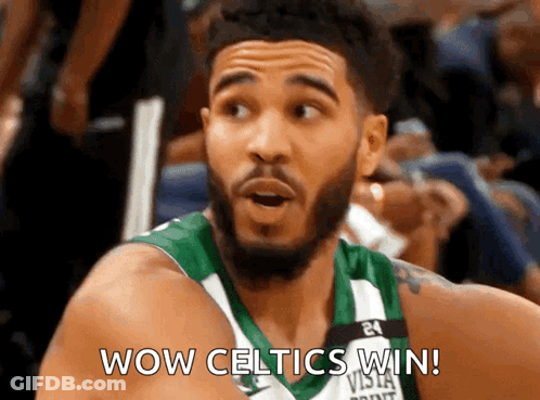 A Basketball Player Says Wow Celtics Win On The Screen GIF