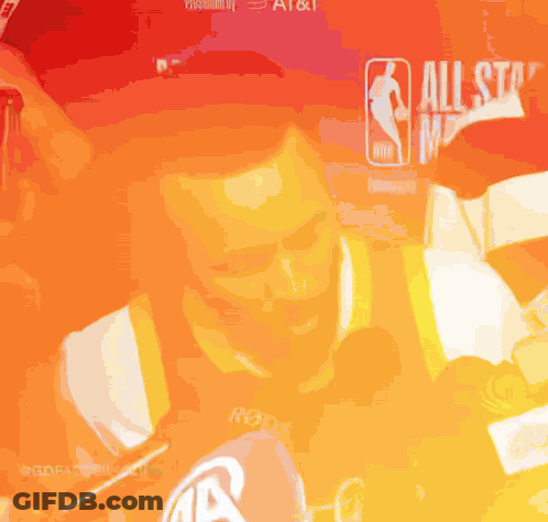 A Basketball Player Stands In Front Of An All Star Advertisement GIF