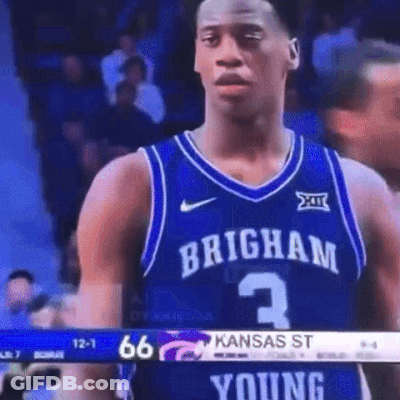 A Basketball Player Wearing A Blue Jersey That Says Brigham 3 On It GIF