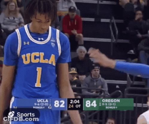 A Basketball Player Wearing A Blue Jersey That Says Ucla GIF