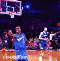 A Basketball Player Wearing A Blue Jersey That Says Warriors On It GIF