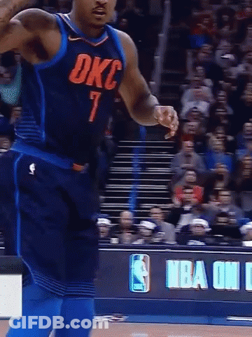 A Basketball Player Wearing A Blue Okc Jersey GIF