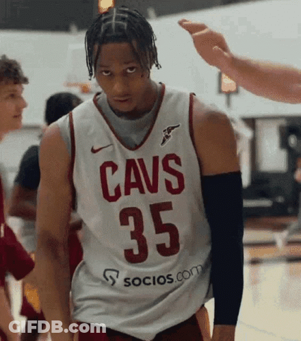 A Basketball Player Wearing A Cavs Jersey With The Number 35 GIF