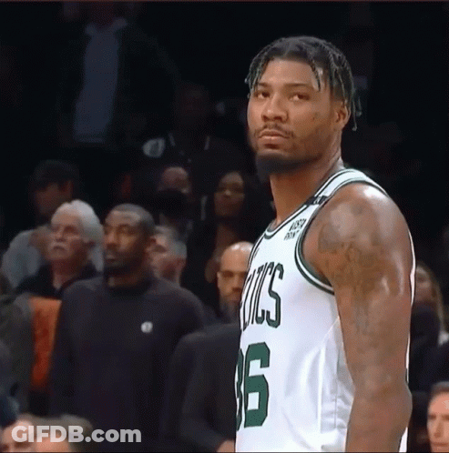 A Basketball Player Wearing A Celtics Jersey With The Number 6 On It GIF