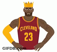 A Basketball Player Wearing A Crown And A Cleveland 23 Jersey GIF