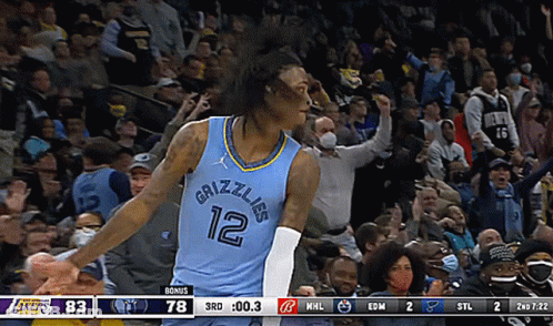 A Basketball Player Wearing A Grizzlies Jersey Celebrates GIF