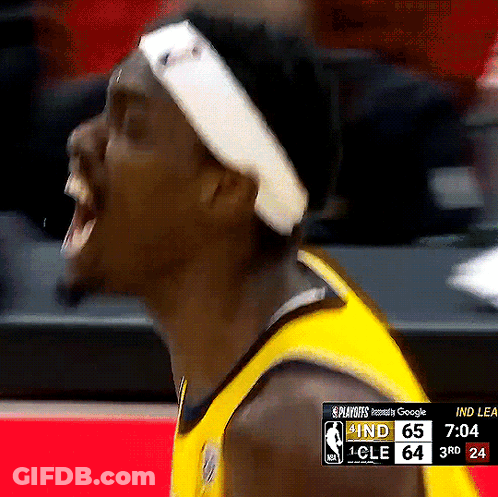 A Basketball Player Wearing A Headband Screams During A Game Against The Cleveland Cavaliers GIF