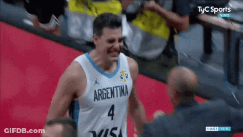 A Basketball Player Wearing A Jersey That Says Argentina 4 GIF