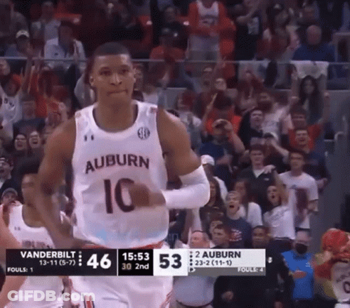A Basketball Player Wearing A Jersey That Says Auburn 10 GIF
