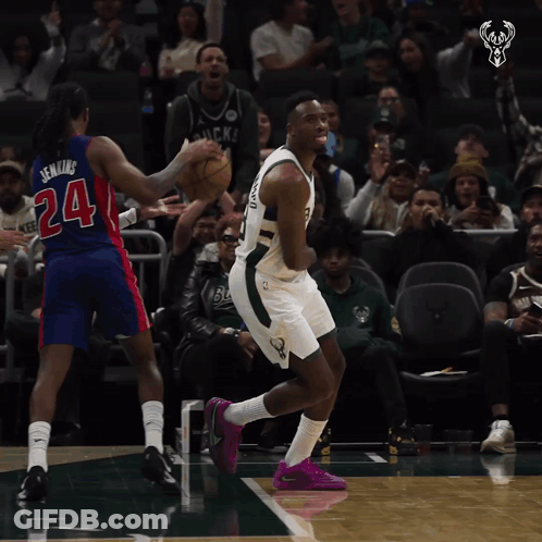 A Basketball Player Wearing A Jersey That Says Bucks 43 GIF