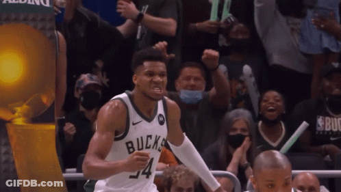 A Basketball Player Wearing A Jersey That Says Bucks GIF