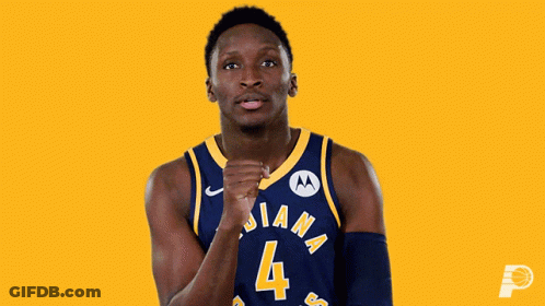 A Basketball Player Wearing A Jersey That Says Indiana On It GIF