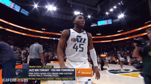A Basketball Player Wearing A Jersey That Says Jazz On It GIF