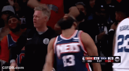 A Basketball Player Wearing A Jersey That Says Nyk On It GIF