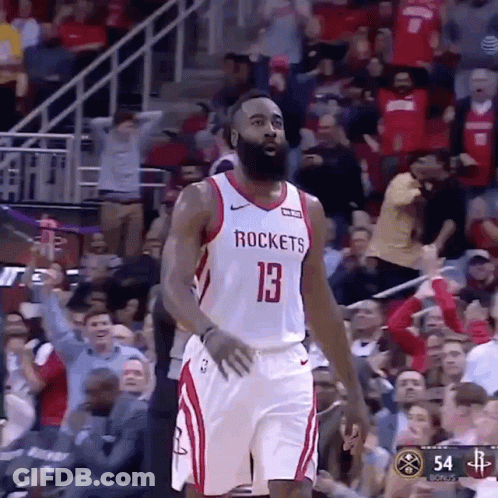 A Basketball Player Wearing A Jersey That Says Rockets Is Standing In Front Of A Crowd . GIF