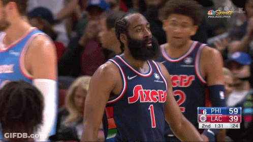 A Basketball Player Wearing A Jersey That Says Sixers GIF
