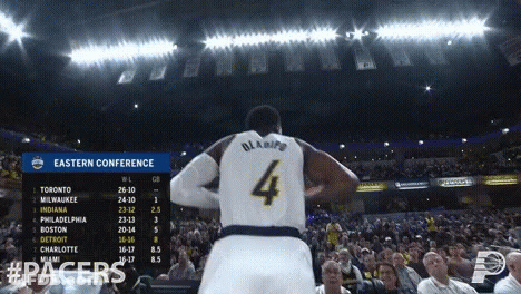 A Basketball Player Wearing A Jersey With The Number 4 On It GIF