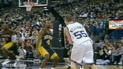 A Basketball Player Wearing A Jersey With The Number 55 GIF