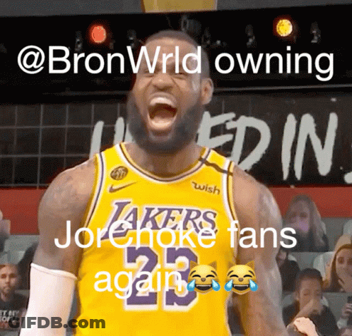 A Basketball Player Wearing A Lakers Jersey With The Number 23 On It GIF