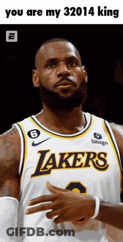 A Basketball Player Wearing A Lakers Jersey With The Number 6 On The Front GIF
