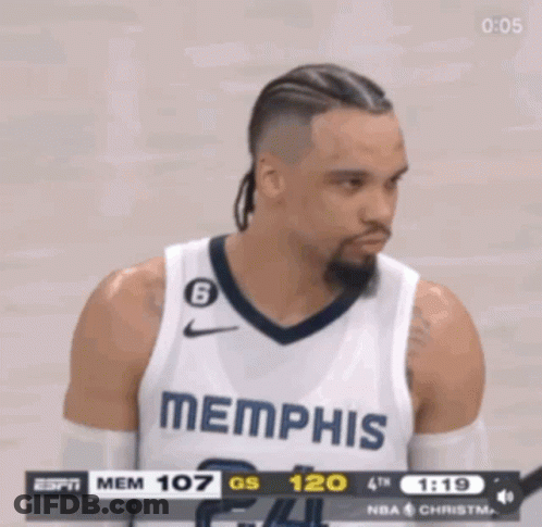 A Basketball Player Wearing A Memphis Jersey Is Looking At The Scoreboard GIF
